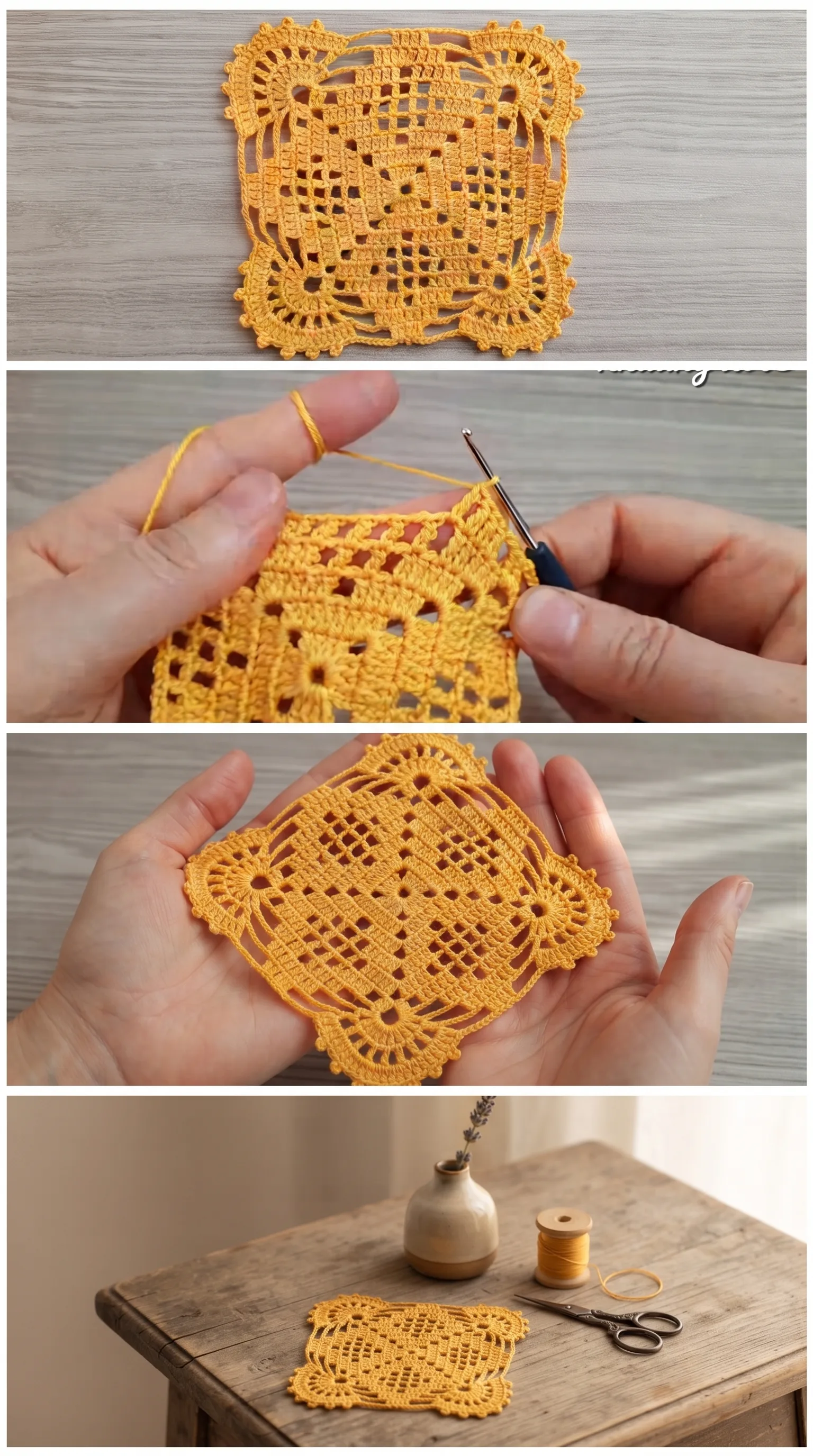 Crochet Golden Lace Motif: A Timeless Handmade Accent pattern