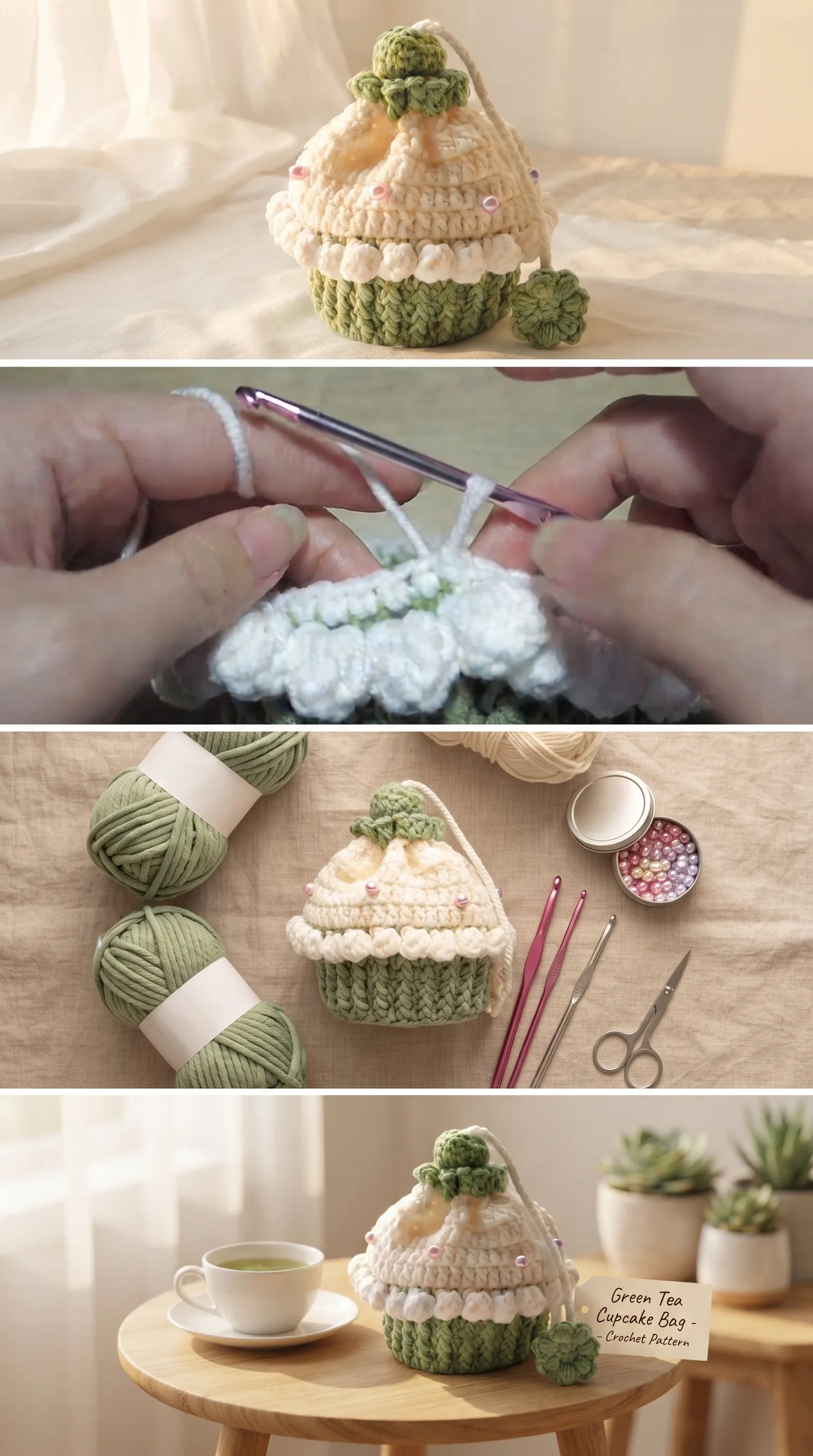 Crochet Green Tea Cupcake Bag: A Charming Whimsical Tote pattern