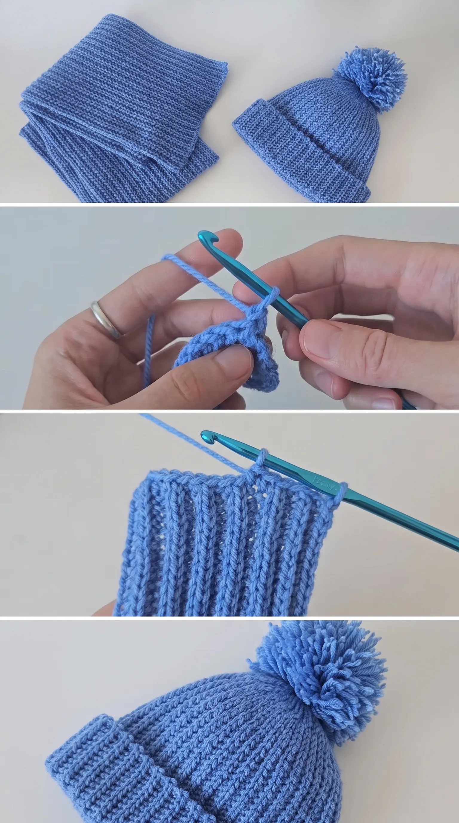 Crochet Ribbed Pompom Beanie: A Warm Winter Classic pattern