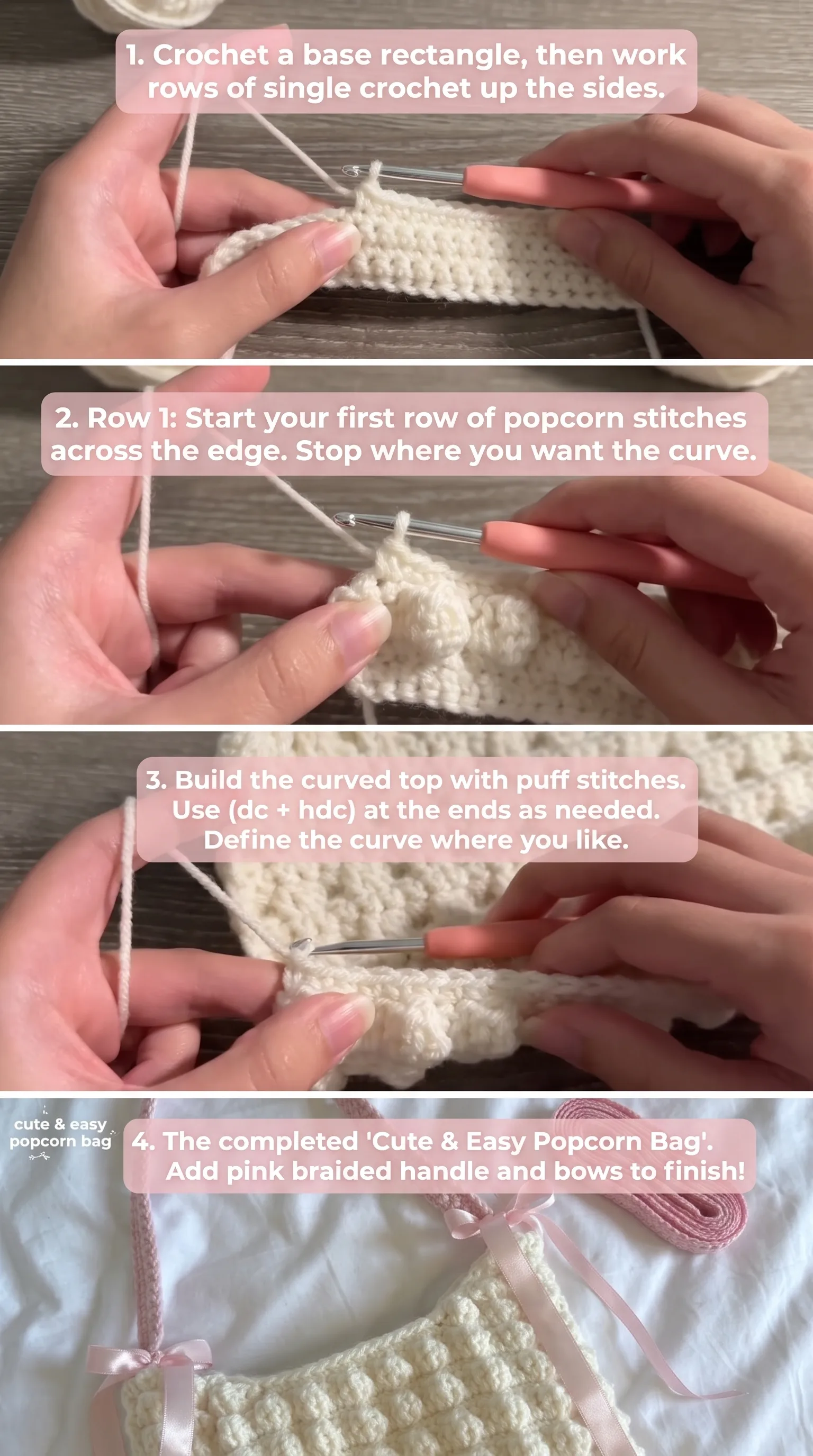 Crochet Ruched Popcorn Bag: A Charming Handmade Tote pattern