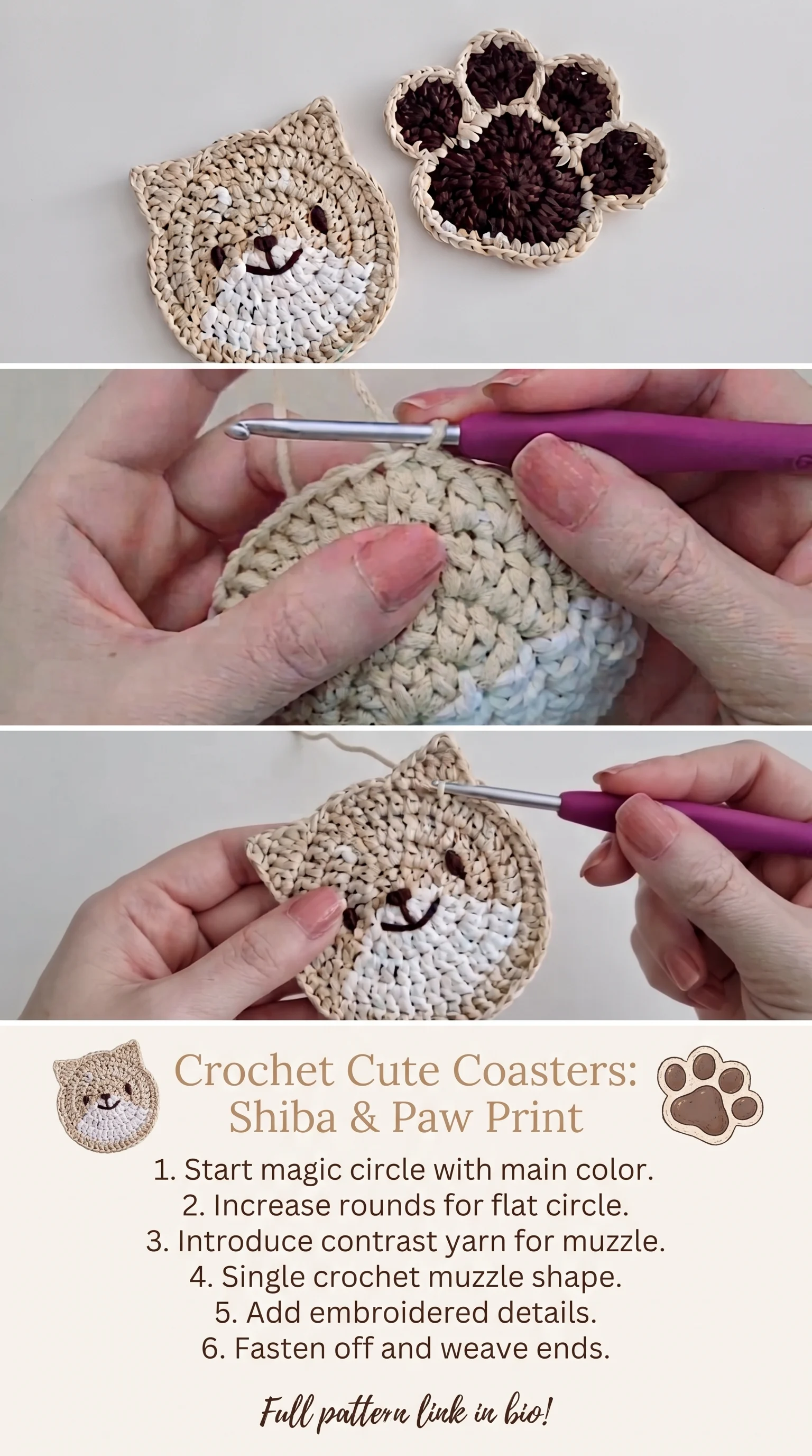 Crochet Shiba Inu Coaster Set: A Charming Artisan Accent pattern