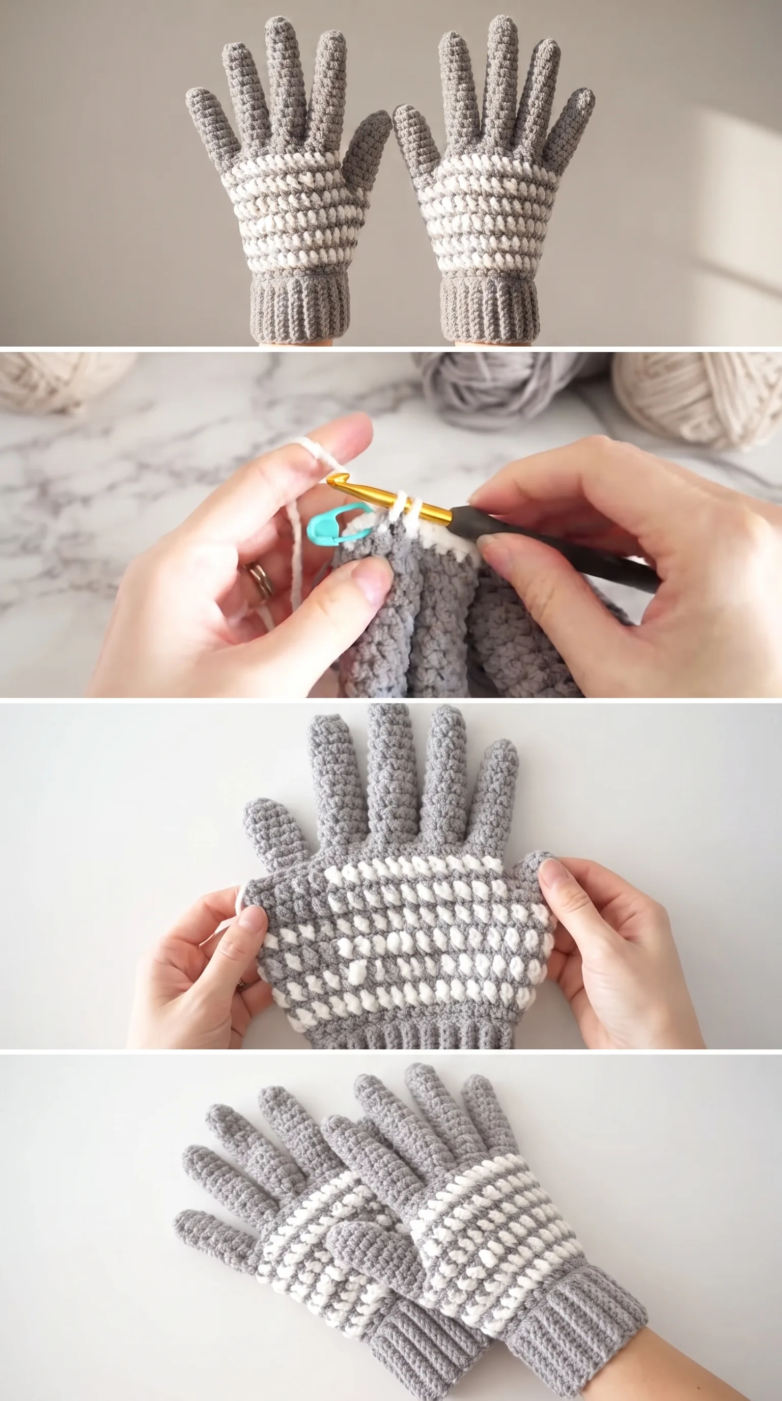Crochet Striped Gloves: A Warm and Timeless Essential pattern