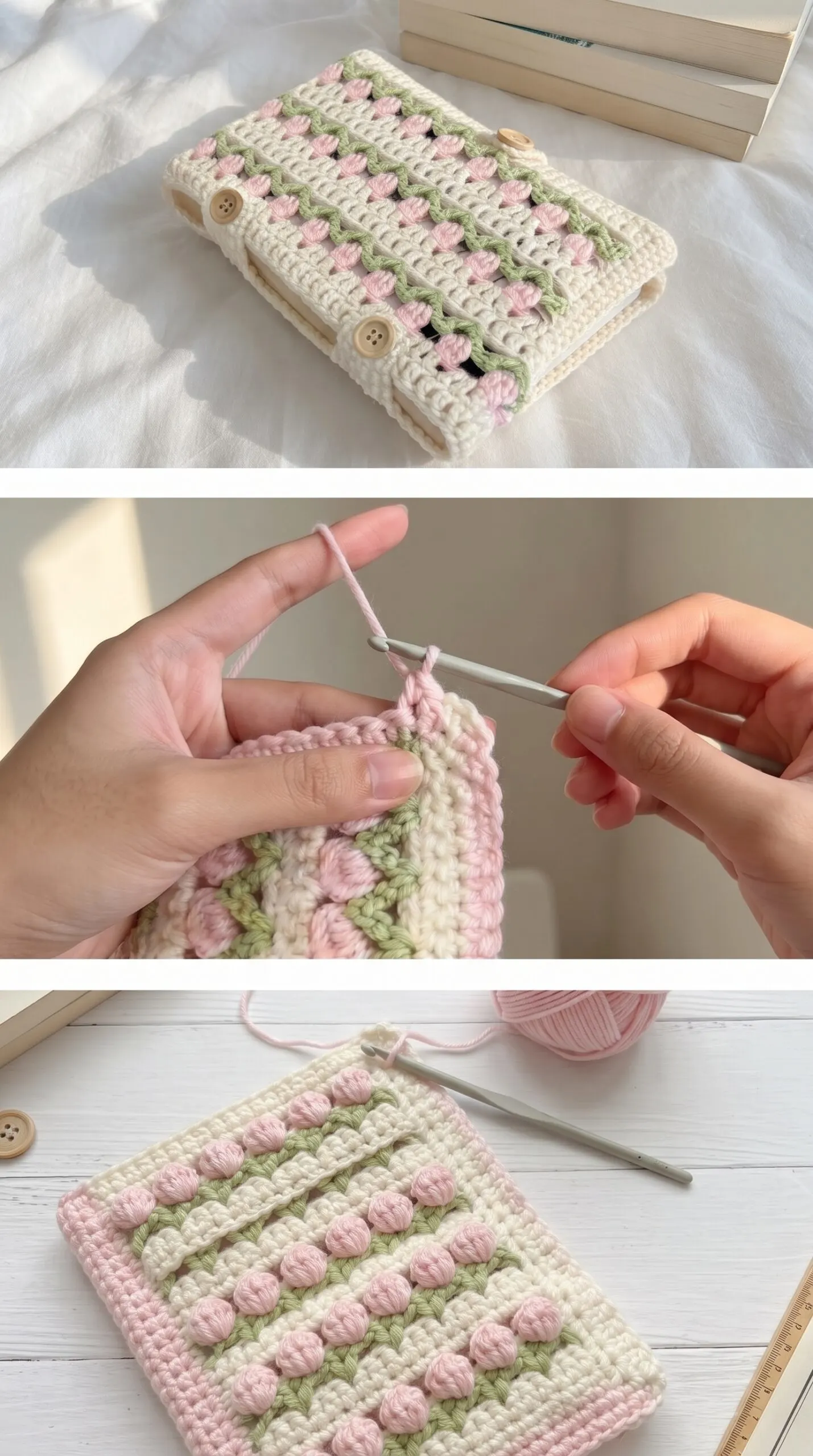 Crochet Tulip Book Cover: A Charming Handmade Trio pattern