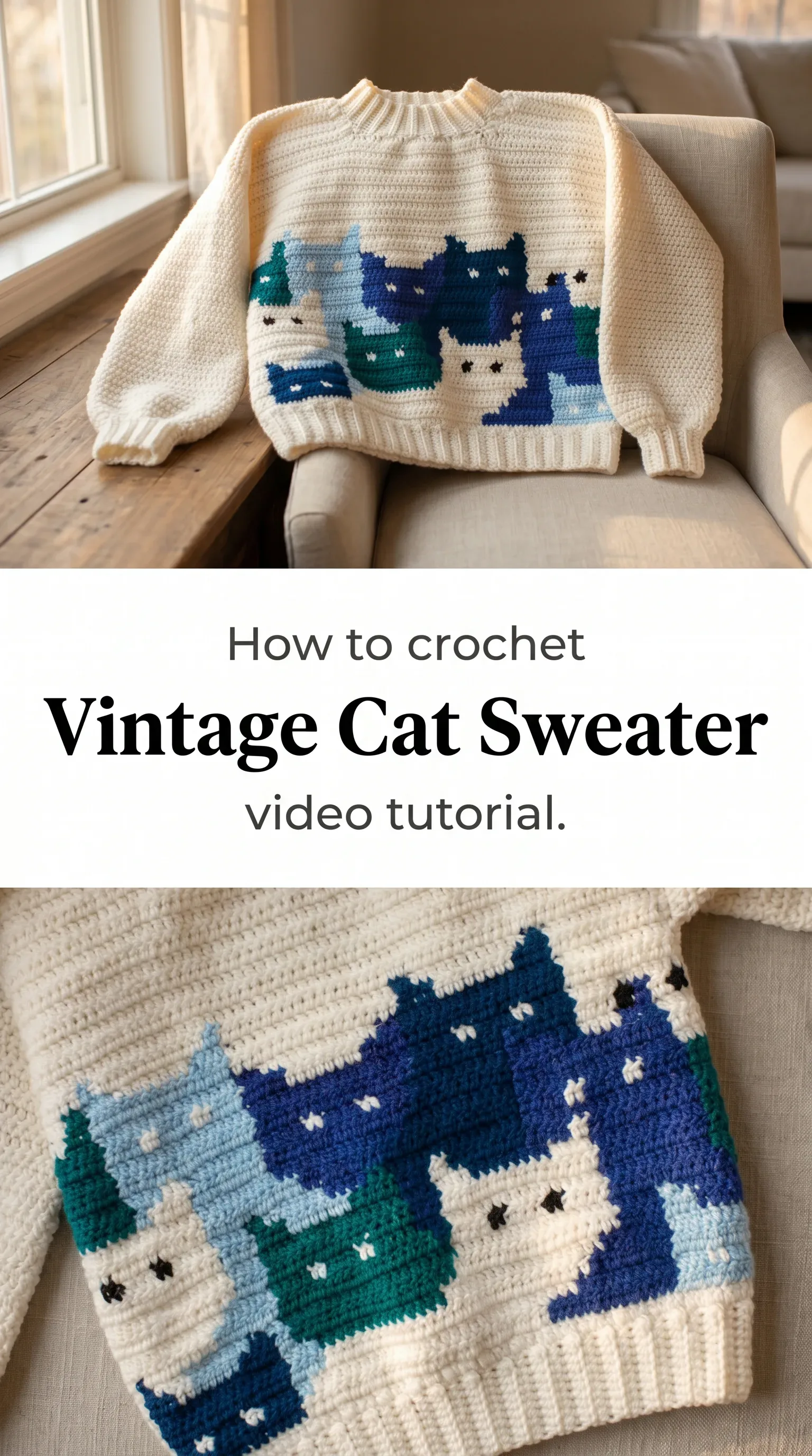 Crochet Vintage Cat Sweater: A Charming Whimsical Staple